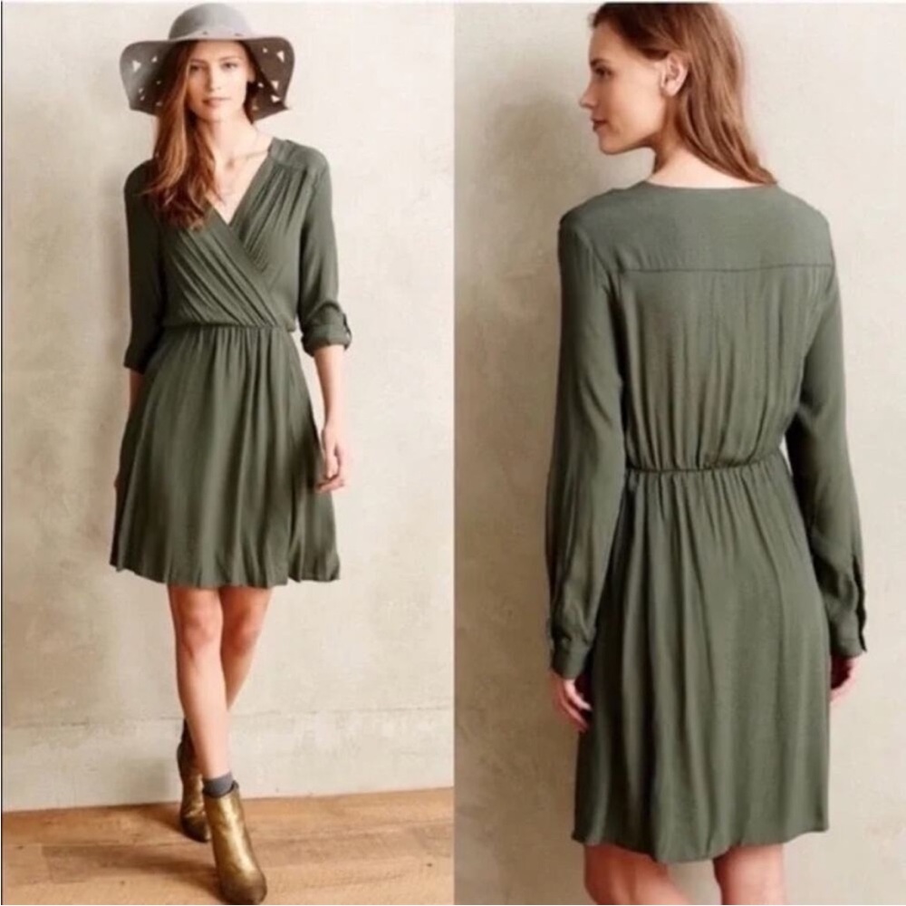 ANTHROPOLOGIE Maeve Lene Green Dress Size L - Picture 2 of 12